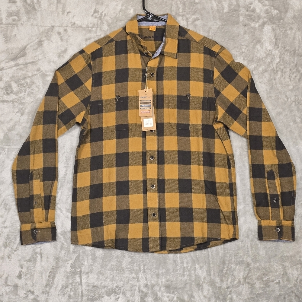 Tailor Vintage: Men’s Long Sleeve Flannel Plaid Shirt- yellow/Blk (size: S)NWT! - Picture 1 of 4